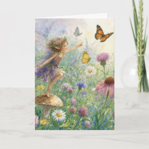 Birthday Pixie with Butterflies in a Gardrn Card
