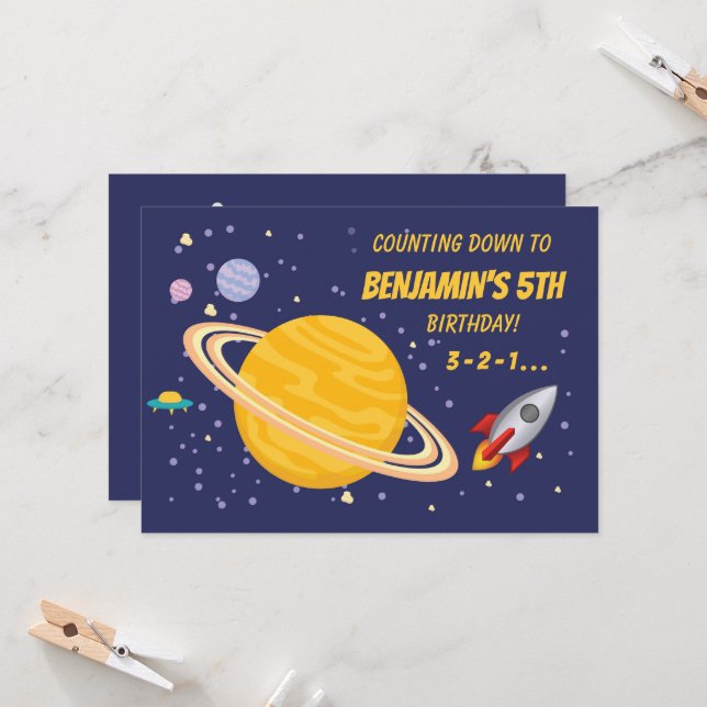 Birthday Planets & Rocket Ship in Outer Space Invitation (Front/Back In Situ)