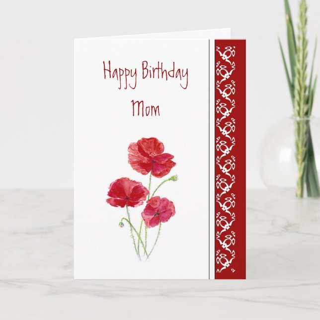 Birthday, Poem Red Poppies Garden Flowers Card (Front)