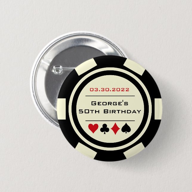 Birthday Poker Chip Casino Theme Red Black 6 Cm Round Badge (Front & Back)