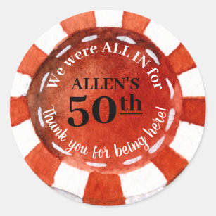 Birthday Poker Chip Thank You Classic Round Sticker