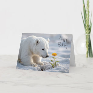 Birthday Polar Bear Cub Admiring a Daisy Card