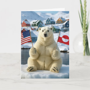 Birthday Polar Bear Greenland and American Flags Card