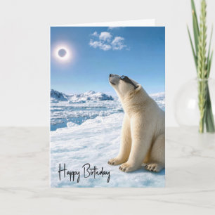 Birthday Polar Bear Looking at Solar Eclipse  Card