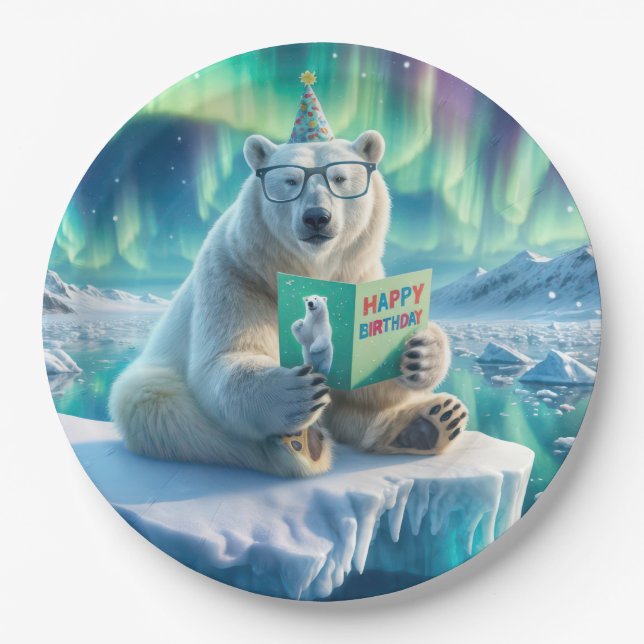 Birthday Polar Bear On an Iceberg Paper Plate (Front)