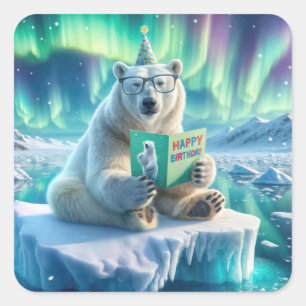 Birthday Polar Bear On an Iceberg Square Sticker