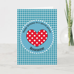 Birthday Polka Dot Love Heart Gingham Personalised Card