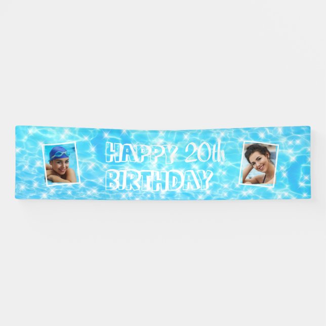 Birthday pool party beach party 2 custom photos banner (Horizontal)