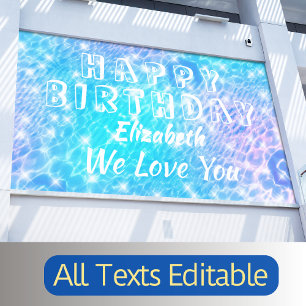 Birthday pool party Beach party Water ripples chic Banner