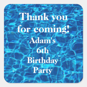 Birthday Pool Party Blue Personalised Thank You Square Sticker