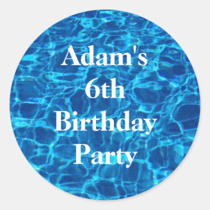 Birthday Pool Party Blue Water Personalised Name Classic Round Sticker