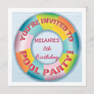 Birthday Pool Party Colourful Fun Float Invitation