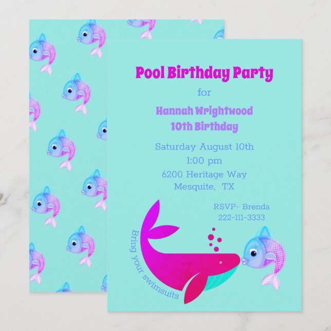 Birthday Pool Party Colourful  Invitation (Front/Back)