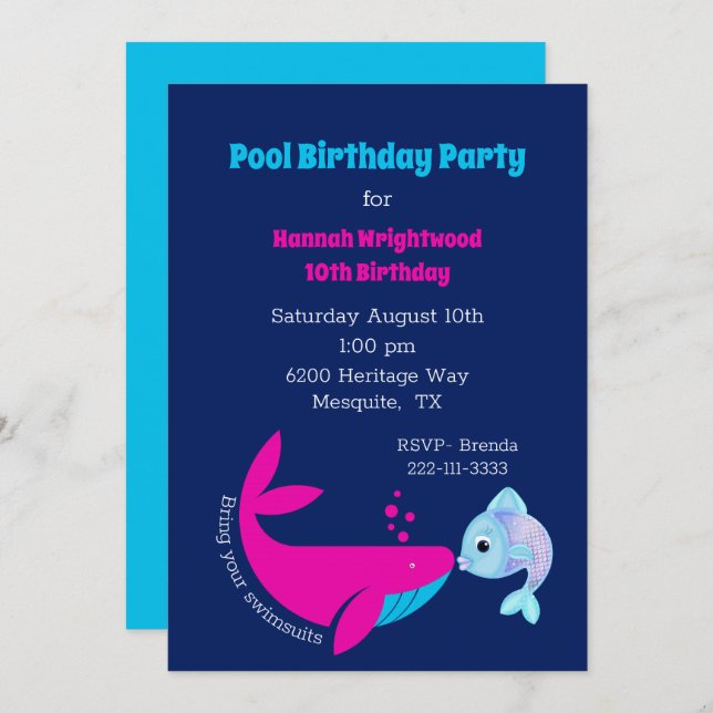Birthday Pool Party Colourful  Invitation (Front/Back)
