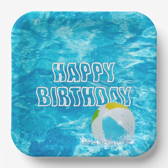 Birthday Pool Party Fun Paper Plate (Front)