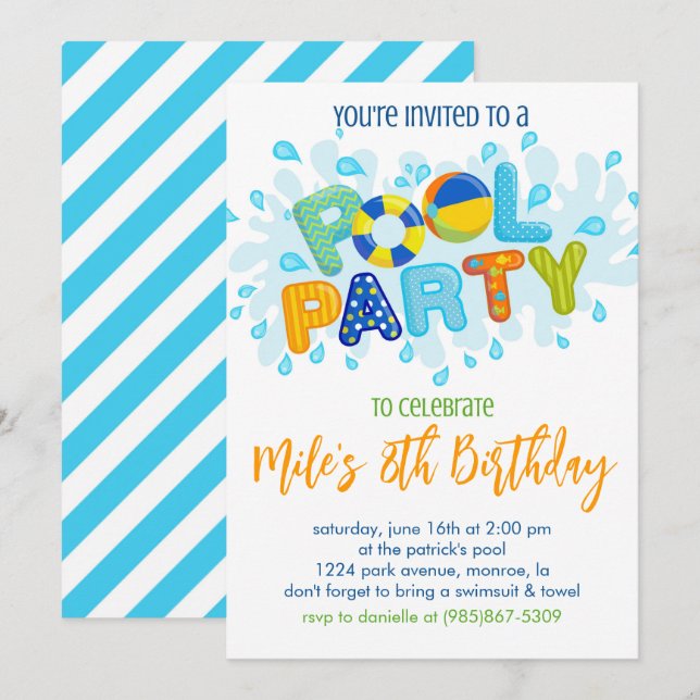 Birthday Pool Party Invitation (Front/Back)