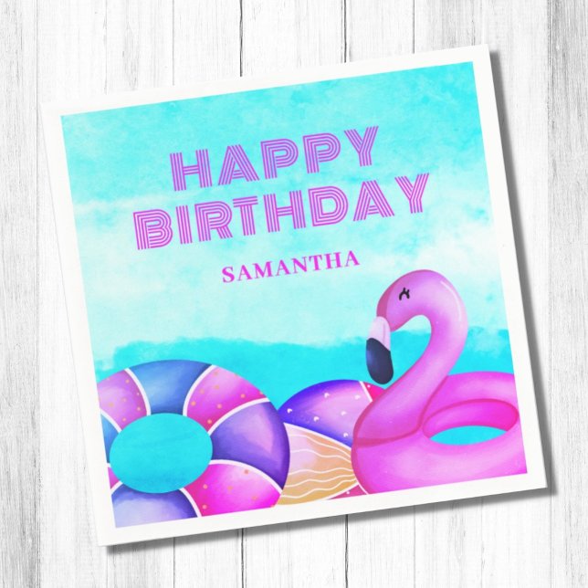Birthday Pool Party Pink Flamingo Napkin (Creator Uploaded)