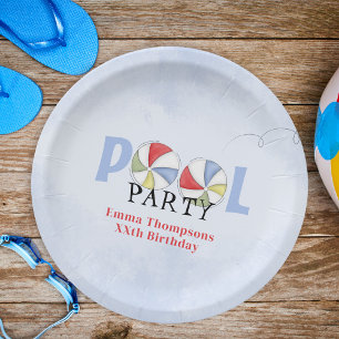 Birthday Pool Party Summer Fun Cute Beach Balls  Paper Plate