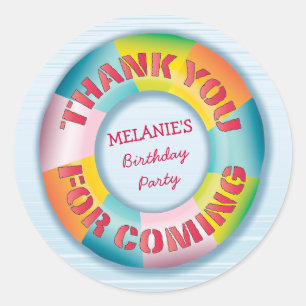 Birthday Pool Party Thank You Favour Sticker
