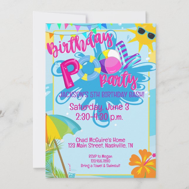 Birthday Pool Party, Water Park Summer Birthday  Invitation (Front)