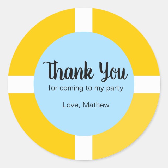 Birthday Pool Swim Party Favour Lifebuoy Thank You Classic Round Sticker (Front)