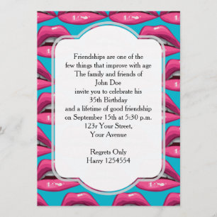 Birthday Pop Art Pink Lips Makeup Invitation
