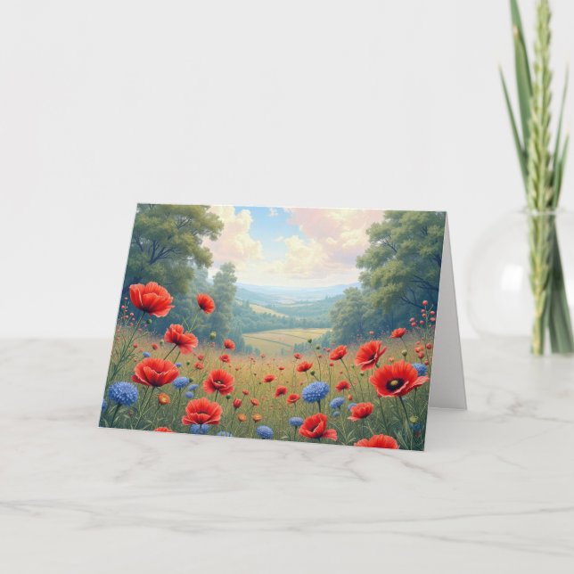Birthday Poppies and Dahlia Field Card (Front)