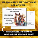 Birthday Postcard for cowgirl western rider horse<br><div class="desc">This birthday postcard is specially designed for a cowgirl who dreams about her own horse and a cowboy. Handsome cowboy and american quarter horse are those cowgirl's dreams. Make her day special with a little joke. 
Personalise this design adding names and wishes you prefer.</div>