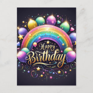 Birthday postcard - glittre rainbow 