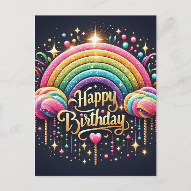 Birthday postcard - glittre rainbow (Front)