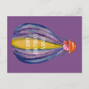 Birthday Postcard Hot Air ballon And Flowers