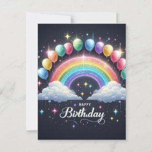 Birthday postcard - Sparkling Rainbow and Balloons