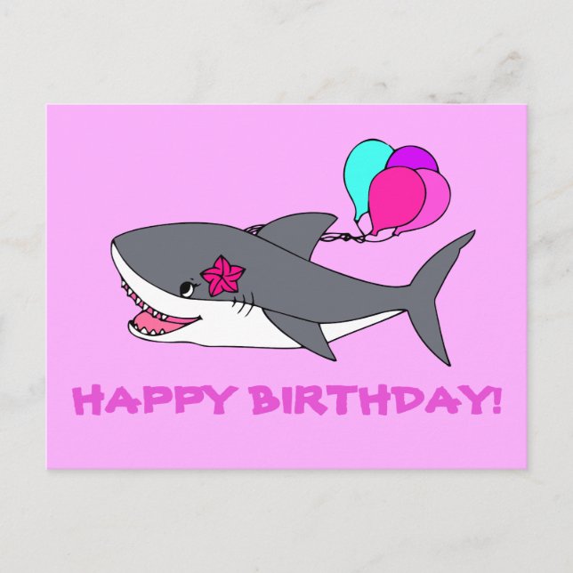 Birthday postcard with cute shark (Front)