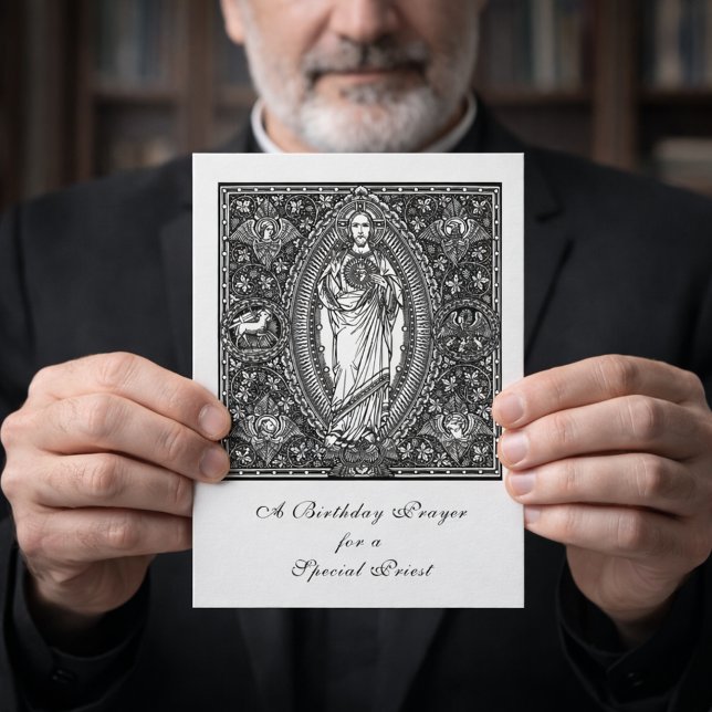 Birthday Prayer Sacred Heart Catholic Priest  Card (Creator Uploaded)