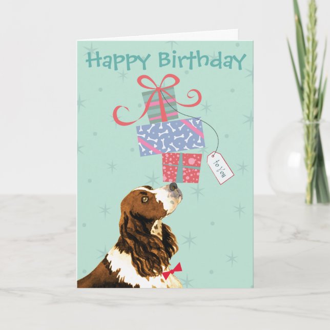 Birthday Presents English Springer Spaniel Card (Front)