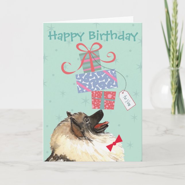 Birthday Presents Keeshond Card (Front)