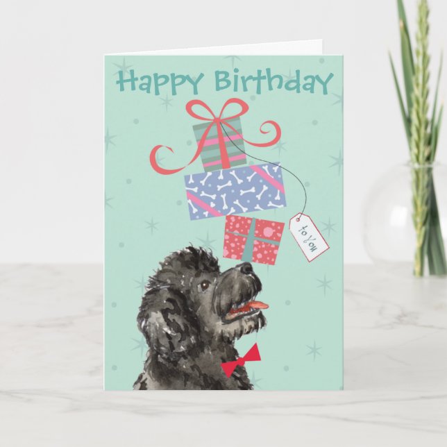 Birthday Presents Portuguese Water Dog Card (Front)