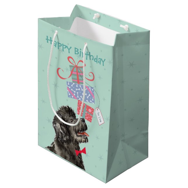 Birthday Presents Portuguese Water Dog Medium Gift Bag (Front Angled)