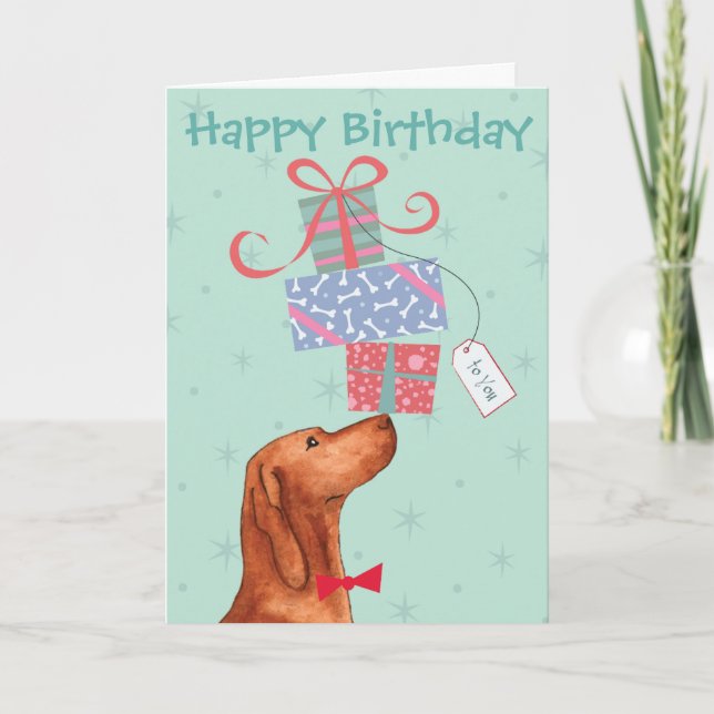Birthday Presents Vizsla Card (Front)