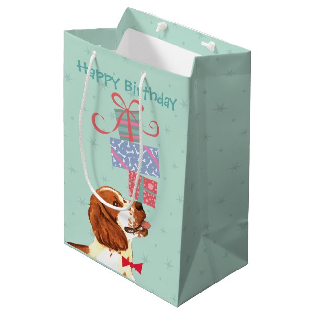 Birthday Presents Welsh Springer Spaniel Medium Gift Bag (Front Angled)