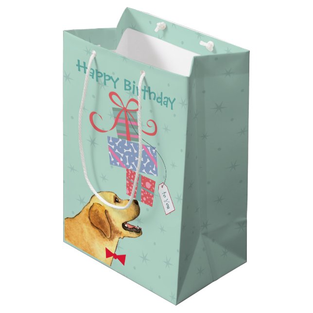 Birthday Presents Yellow Lab Medium Gift Bag (Front Angled)