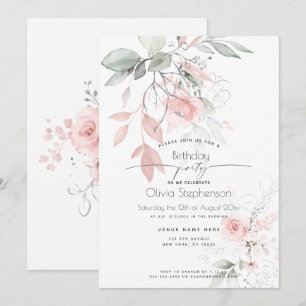 Birthday     Pretty Pink Cottage Roses Invitation
