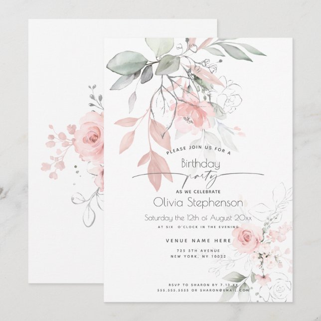 Birthday   | Pretty Pink Cottage Roses Invitation (Front/Back)