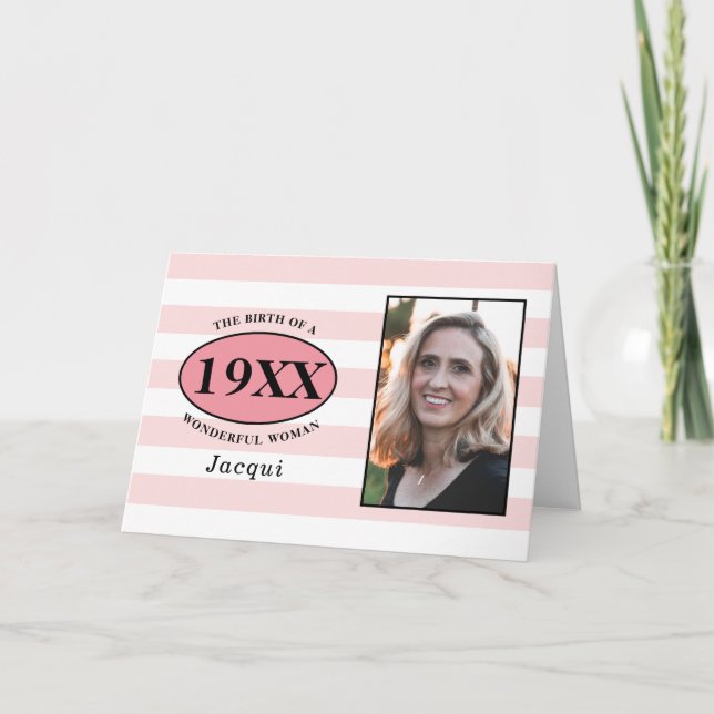 Birthday Pretty Pink Girly Striped Photo Template (Front)