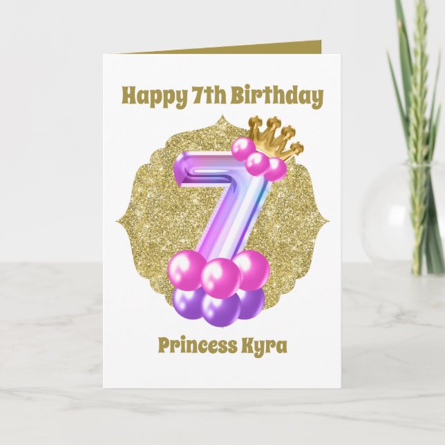 Birthday Princess 7th Birthday add name sentiment  Card (Front)