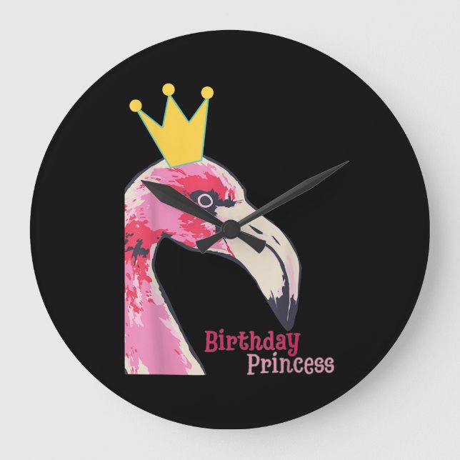 Birthday Princess Girl Flamingo | Cute Flamingo Large Clock (Front)