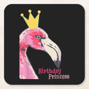 Birthday Princess Girl Flamingo Cute Flamingo Square Paper Coaster