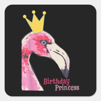 Birthday Princess Girl Flamingo | Cute Flamingo Square Sticker