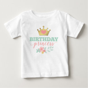Birthday Princess Gold Crown & Shabby Pink Floral Baby T-Shirt