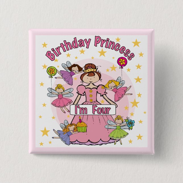 Birthday Princess I'm Four T-shirts and Gifts 15 Cm Square Badge (Front)